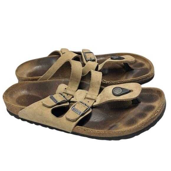 Birkenstock Shoes - Unisex Birkenstock Gizeh Cork Wedge Slip-On Thong Sandal Size W9/M7 Brown Suede